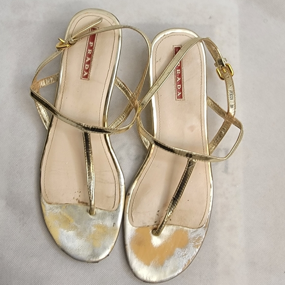 Prada gold T strap sandals with small wedge size 39 - Picture 13 of 15